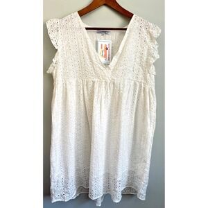 Miss Sparkling White‎ Eyelet Dress Pullover Beach Boho Surplice V Neck Womens XL